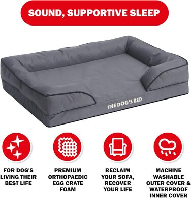 Ортопедичне лежанка для собак з ефектом пам'яті, велика, сіро-срібна, водовідштовхувальна, знімні чохли