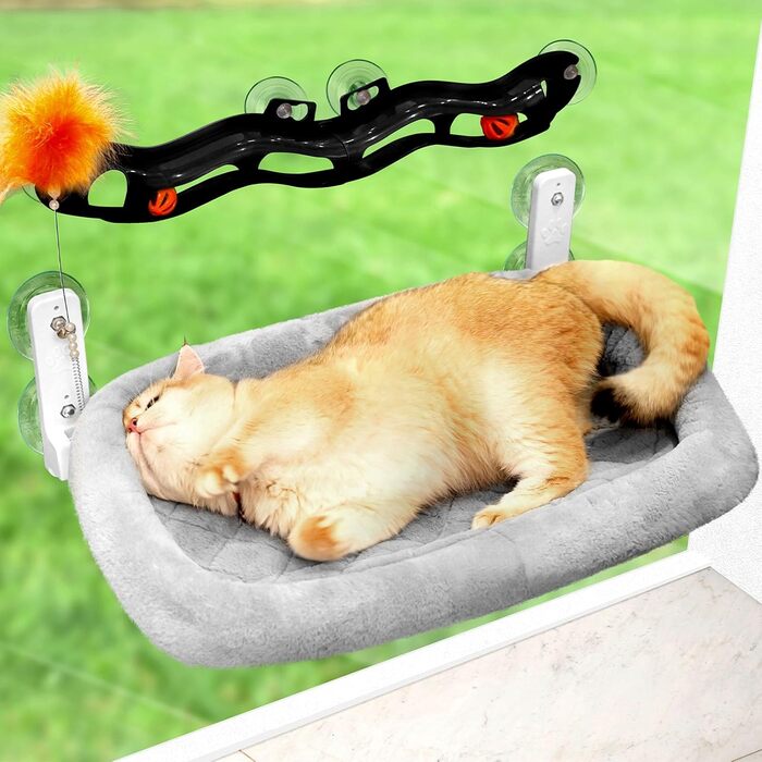 Крісло-гамак для кота на стіл Odoland - 360° обертання та регулювання висоти, м'яка лежанка з 2 знімними чохлами, для дому та офісу, цілорічне використання (сірий)