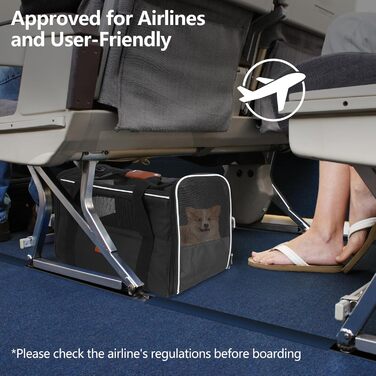 Транспортна сумка для кота, переноска для кота, складана переноска для кота в літаку, переноска для тварин з мискою та флісовим килимком, переноска для котів та маленьких собак до 10 кг (Чорна)