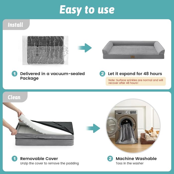 Ортопедичне ліжко для собак, диван для середніх та великих собак, неслизьке, миється, U-подібної форми, сірого кольору, 112,8 x 81,3 x 18,8 см