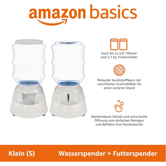 Автоматична годівниця та поїлка для собак Amazon Basics, 2 шт, прозора, сіра, розмір S