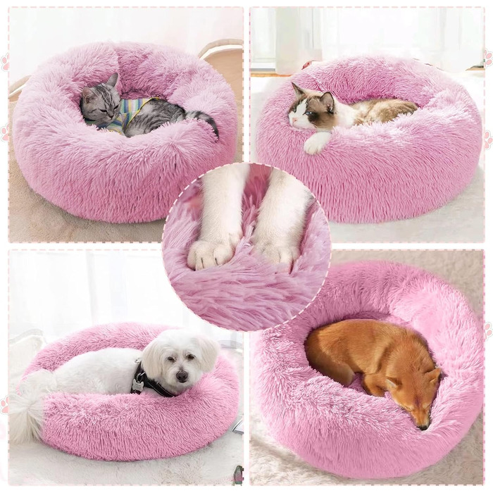 М'яке ліжко для собак та котів, зручне та тепле, дозатор стискання, прання, пончик, для маленьких та середніх собак та котів (L(70 см), 70см, рожеве)