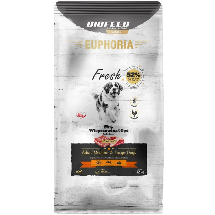 Сухий корм для собак Biofeed Euphoria Fresh зі свининою та гусаком, 12 кг