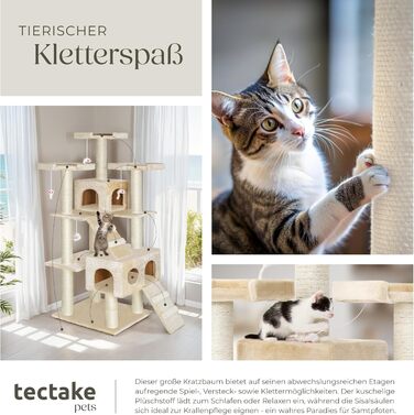 Котячий комплекс Tectake XXL 186 см, бежевий – ігровий будиночок з сизалевим стовпом, когтеточкою, драбинкою, іграшками та оглядовими майданчиками для котів і кошенят