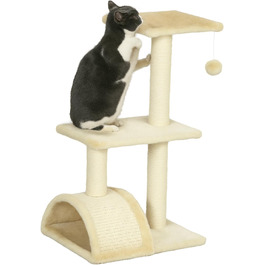 Кігтеточка PawHut для котів 72 см, багатоярусна, з м'ячиками, сизаль, платформа, для середніх котів, кремово-білий