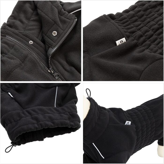 Чорна зимова куртка для собак, XL, фліс, блискавка, для великих, середніх та малих порід