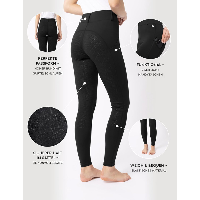 Легінси для верхової їзди HORZE DEA, чорні, з повним сидінням та кишенею для телефону, 40 розмір