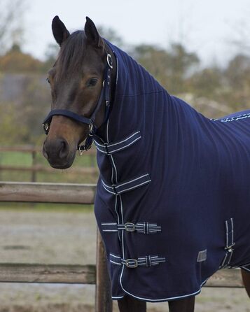 Флісова стібень-накидка для коней QHP Basic з частиною для шиї та перехресними ременями, синя (155 см)