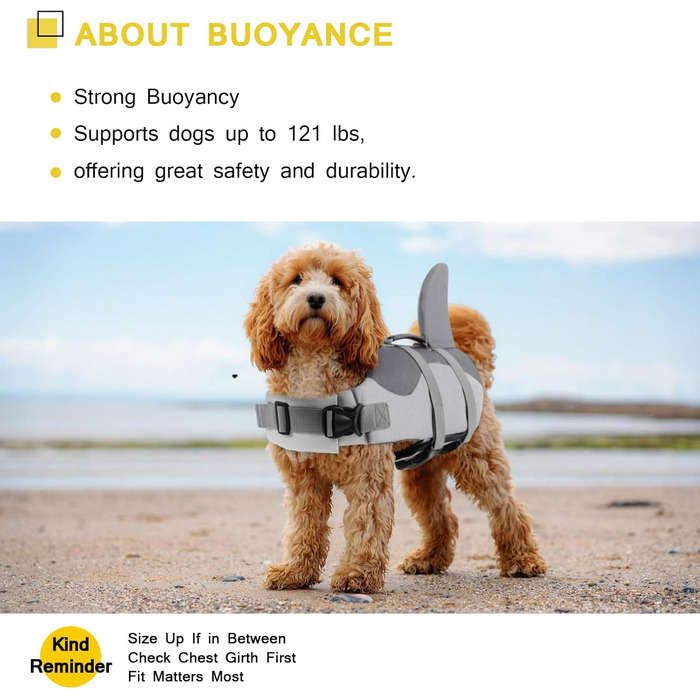 Спасальний жилет для собак ASENKU сірий, S - для плавання, катання на човні