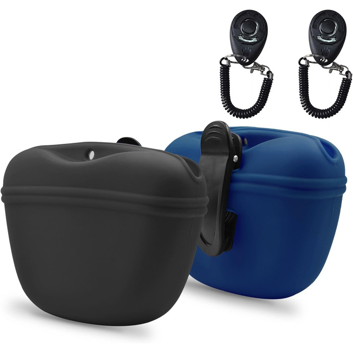 Силіконовий контейнер для ласощів AUDWUD з кліпсою - зручний тренувальний контейнер з магнітною застібкою та кліпсою для поясу - BPA-free, 2 шт. (Темно-сірий + Морська синя)