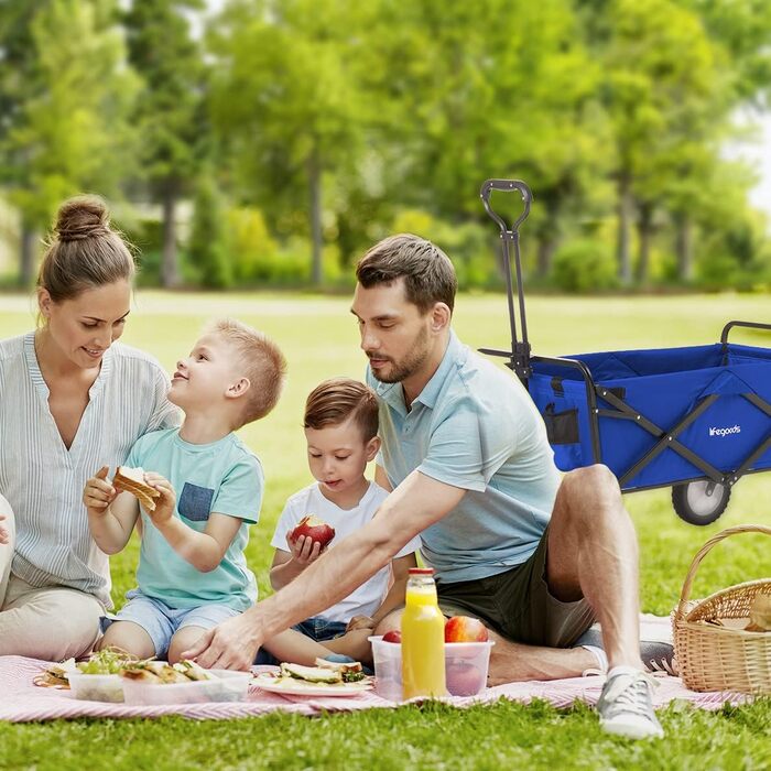 Візок-тачка LifeGoods складний, 98x45 см, блакитний – 94 л, колеса з гуми, 360°