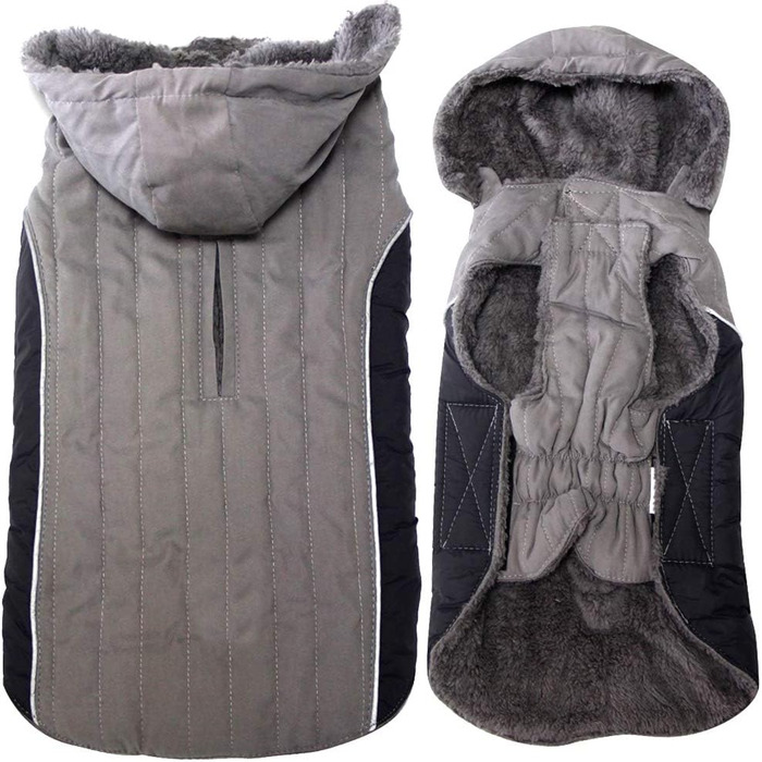 Теплий флісовий худі для собак маленьких та середніх порід. Зручна куртка для цуценят на холодну зиму. Сірий колір, розмір M (1 шт.)