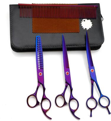 Набір професійних ножиць для собак та котів 4-в-1, з витончувальними ножицями, гребінцем, нержавіюча сталь 440C