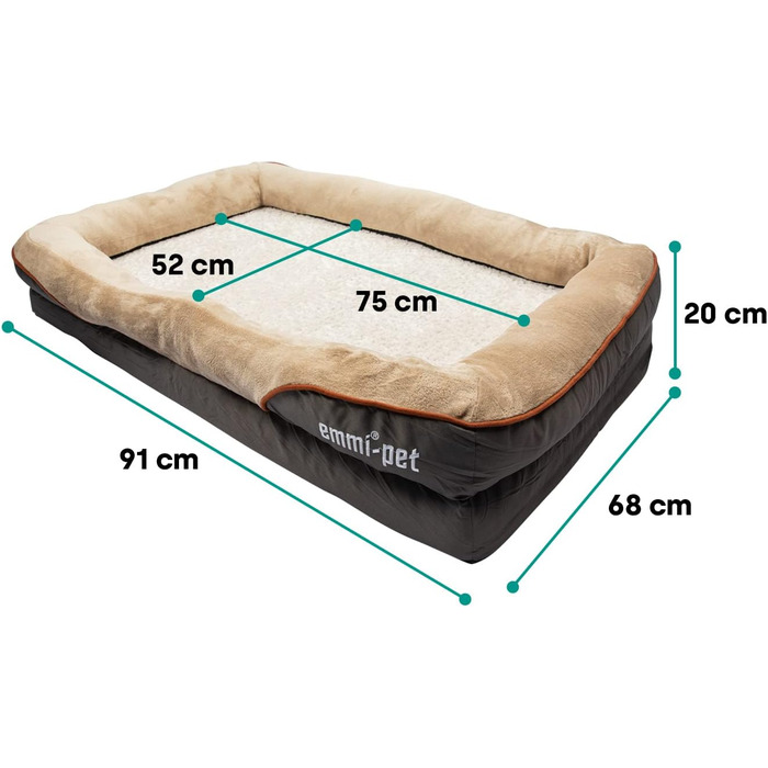 Ортопедичне ліжко для великих собак Emmi-pet, 91x68x20 см, м'яке і дихаюче собаче ліжко, нековзке, довговічне, пране, для великих і середніх собак