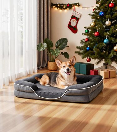 Ортопедичне ліжко для собак великих порід, м'яке, дихаюче, з неслизьким дном, сіре (71x58x17 см)