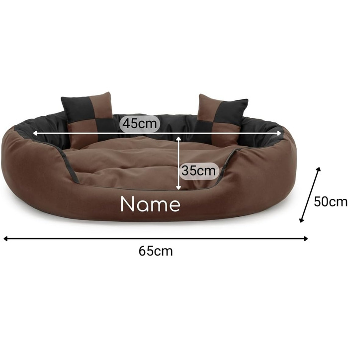 Килимок для собак Lionto 4-в-1 з двостороннім подушкою, 65x50 см, міцний Оксфорд, водонепроникний, з глибоким входом для собак та котів, чорний/коричневий (з нанесенням імені)
