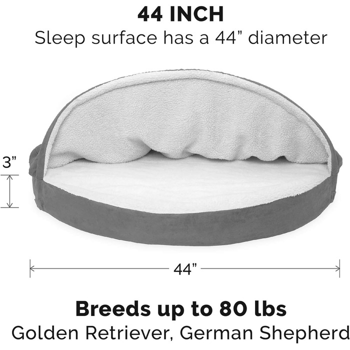 Крісло-ліжко для собак Furhaven, з гелевим охолодженням, кругле, для великих собак, знімний та пральний чохол, до 36,3 кг, Sherpa та замша, 111,8 см, імітація овечої шкури та замша, сірий, 112 x 112 x 8 см, гелевий пінопласт