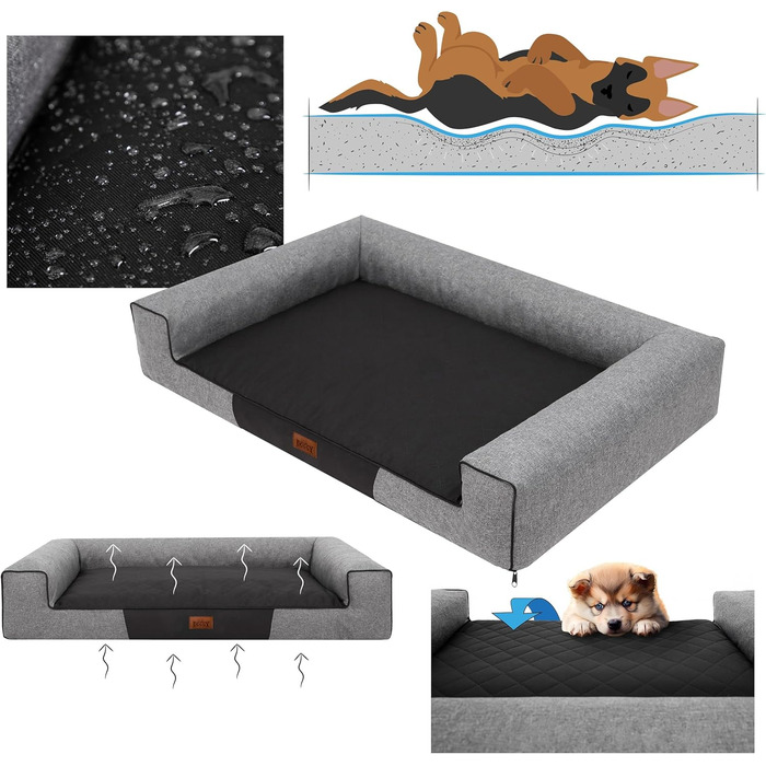 Лежанка для собак, велика (XXL), 118 x 78 см, сіра, з екологічного льону