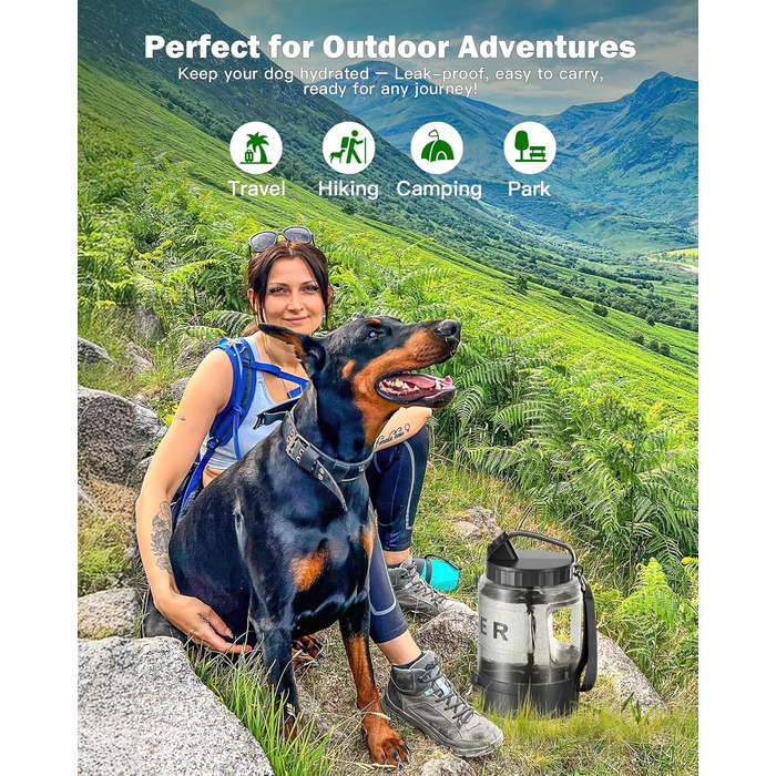 Водяна пляшка для собак великих порід, портативна, з мискою, для подорожей, прогулянок, кемпінгу, виготовлена з BPA-free матеріалу, не протікає