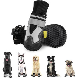 Чоботи для собак SlowTon, 2 шт. - захист лап, непромокаючі, з антиковзаючою підошвою та світловідбиваючими застібками, зимові, для великих, середніх та маленьких собак, для спорту на відкритому повітрі, розмір 7 (ширина 7 см), сірі (2 шт.)