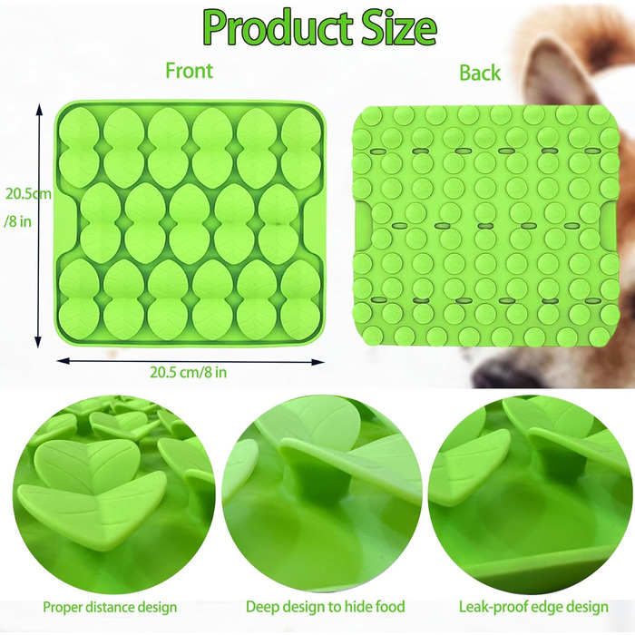 Силіконова килимок-іграшка для собак, кошенят, повільне годування, килимок для ласощів, тренування тварин, сприяє природному пошуку їжі, знімає стрес, зелений (20,6 x 19,1 см)