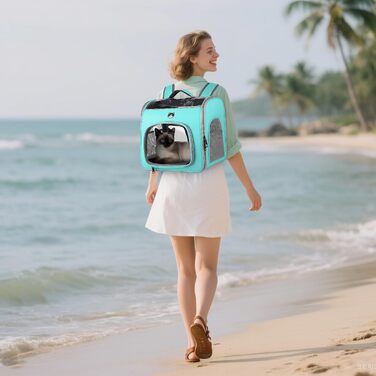 Рюкзак для котів та маленьких собак ALLSOPETS, дихаючий, з фронтальною відкриванням та страхувальним ремінцем, для подорожей, походів та прогулянок (М'ятно-зелений)