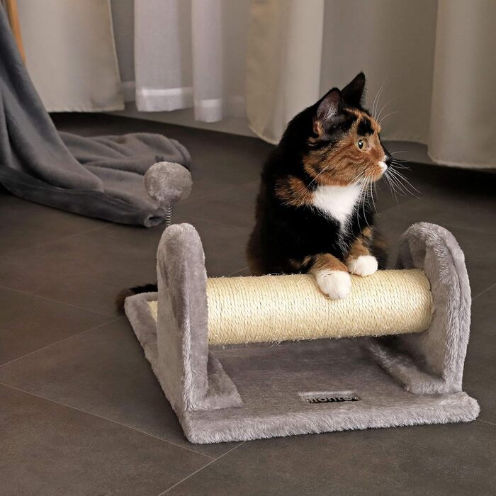 Котячий будиночок Lionto з дряпалкою, іграшкою та мотузкою, 40x30 см, сірий