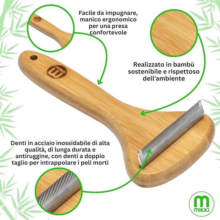 Щітка для грумінгу собак та котів Mikki Bambus Kinge - видаляє лупу та підшерстя, з антикорозійних сталевих зубів, велика (мала)
