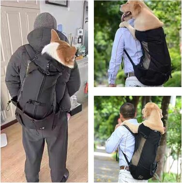 Рюкзак для собак Manon Rosa, регульований, чорний, L, для подорожей, хандеру та кемпінгу