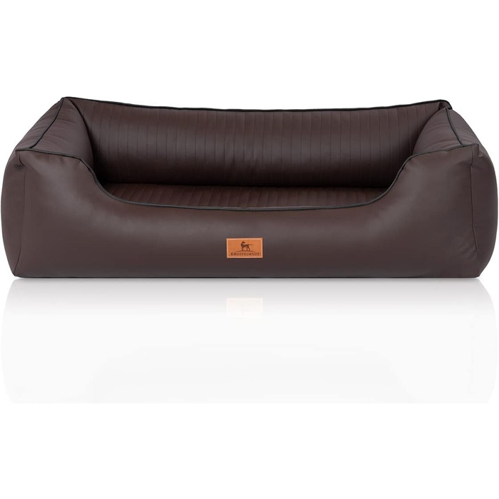 Ортопедичне ліжко для собак Knuffelwuff Lovelock M-L з штучної шкіри, 85 x 63 см - знімний чохол, легко мити, для великих, середніх та маленьких собак (Колір: Коричневий, Розміри: 85 x 63 x 23 см)