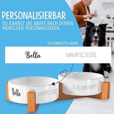 Миска для собак OWLBOOK з гравіюванням імені, керамічна миска для корму та води з бамбуковим підставкою, 300 мл