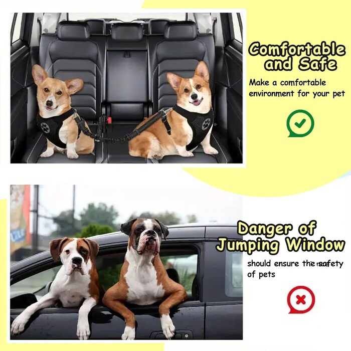 Авторемень для собак у машину, еластичний двосторонній, регульований (чорний)