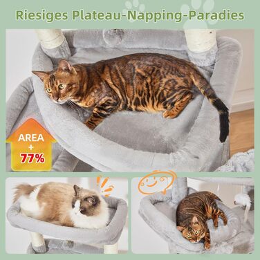 Когтеточка для котів Taoqimiao 180 см XXL, великий котячий комплекс для Maine Coon з будиночком, гамаком, платформами та 9 стійками (світло-сірий)