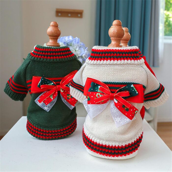 Пуловер для тварин на Новий рік, для котів та собак, в'язаний з петлею, для холодної погоди, цуценята, 2 ноги, в'язані вироби для котів, цуценят, маленьких собак, розмір XS (Зелений)