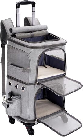 Переноска для котів та собак, XL, сіра. Зручна переноска з колесами, розкладна, до 12 кг