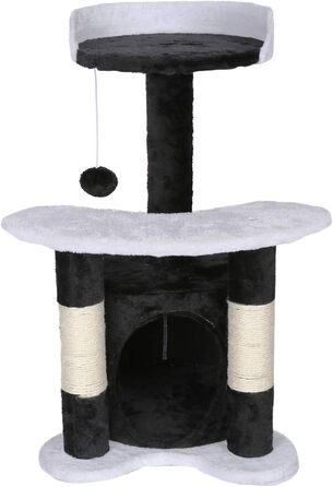 Драбина для котів Wiltec 67 см, чорно-біла, з сизалю, платформою, будиночком та іграшкою. Кліматична драбина для котів