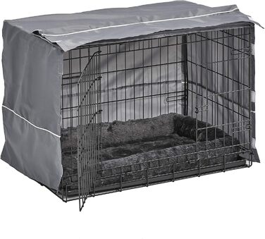 Комплект для собак New World B30DD-KIT: металева клітка з одними дверима, сіре ліжко та чохол, 76 см, для середніх порід