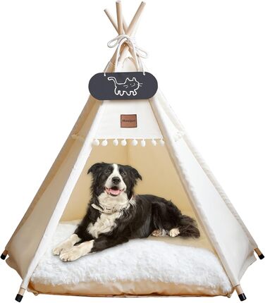 Намет для тварин Tipi з двостороннім килимком: для собак, котів, кроликів, хом'яків. Розмір 60x60x70 см, бежевий. Знімний та пральний