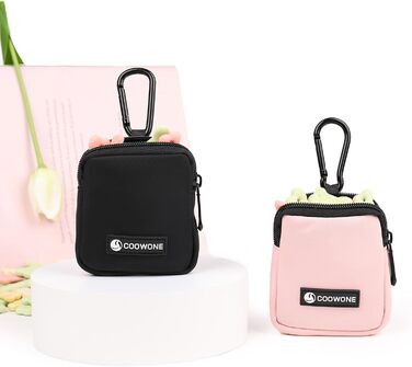 Сумка для ласощів для собак COOWONE з тренувальним клікером, водонепроникна, з карабіном, для прогулянок, утримувач для пакетів, чорний + рожевий
