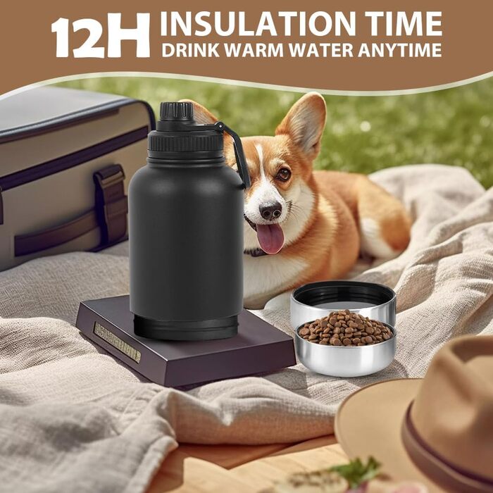 Водяна пляшка для собак на винос 950 мл - 4-в-1 з мисками для води та їжі, ізольована сталева пляшка для собак, BPA-Free, аксесуари для собак для подорожей, походів, прогулянок