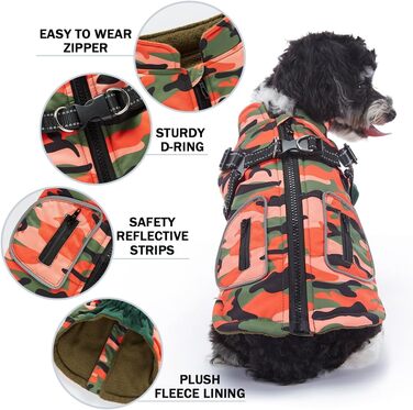 Водонепроникна куртка для собак з шлейкою та жилетом, вітрозахисна, з відбиваючими елементами, для цуценят, маленьких та середніх собак (Помаранчевий, L)