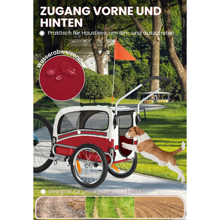 SEPNINE® Причеп для собак на велосипед, 2-в-1, для тварин до 30 кг, червоний
