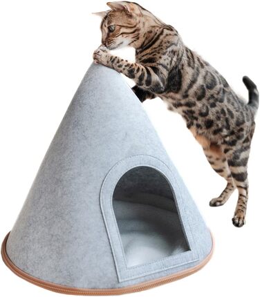 Котяче тіпі CanadianCat XL, фетровий намет для котів з м'якою подушкою, світло-сірий, 45x45x50 см