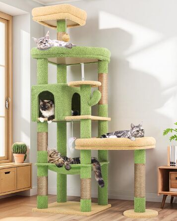 Комплекс для котів Globlazer Kratzbaum 165 см для великих котів: будиночок, платформа 48x42 см, гамак, стовпчики, стійкий, зелений