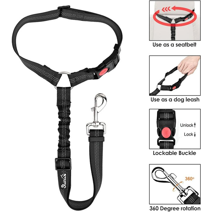 Автомобільний ремінь безпеки для собак Lukovee (2 шт.), регульований, з еластичним шнуром та світловідбиваючими елементами, для подорожей та повсякденного використання