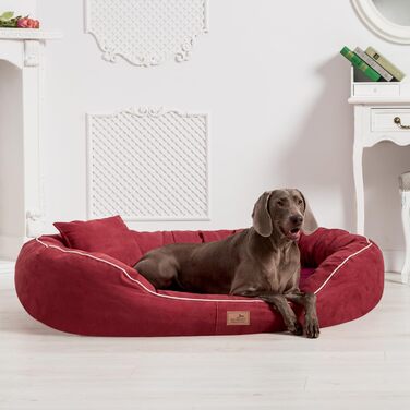 Ортопедичне ліжко для собак Tierlando® Marlon Nonplusultra з пінополіуретановою матрацом Visco Plus, м'який велюровий чохол, розмір 170x110 см, темно-червоний