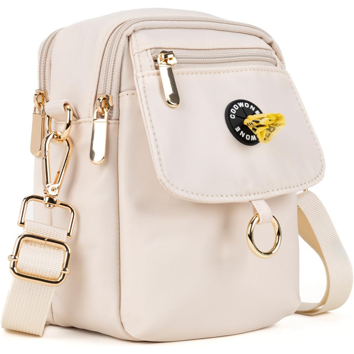 Сумка для собак COOWONE Leckerli-Tasche, водонепроникна, з тримачем для відходів, декілька кишень, сумка для перенесення ласощів, регульований ремінь, товстий плечовий ремінь, сумка через плече для цуценят, прогулянок, піших походів, бежева