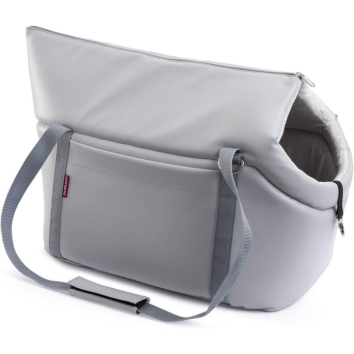 Сумка-переноска для собак та котів | Шкіряна сумка-переноска з гумкою та карабіном | до 15 кг | Шкіра | Розмір L | Сірий колір (42 x 29 x 33 см)