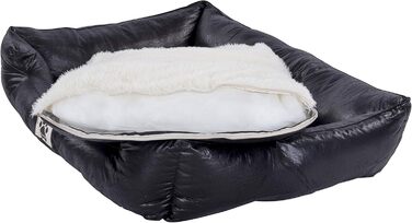 Крісло-ліжко для собак CLAMARO 'DeluxePet' чорного кольору 120x80 см з штучної шкіри, 2в1 з поворотним подушками, для великих собак, з боковинами з м'якою оббивкою, антиковзаюча підкладка, розмір Large