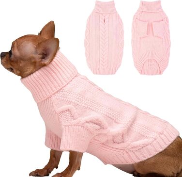 Пуловер для собак на Різдво, теплий зимовий одяг для тварин, зручний вовняний пуловер з коміром для маленьких собак, теплий в'язаний одяг для цуценят, зелений (Small, Pink)